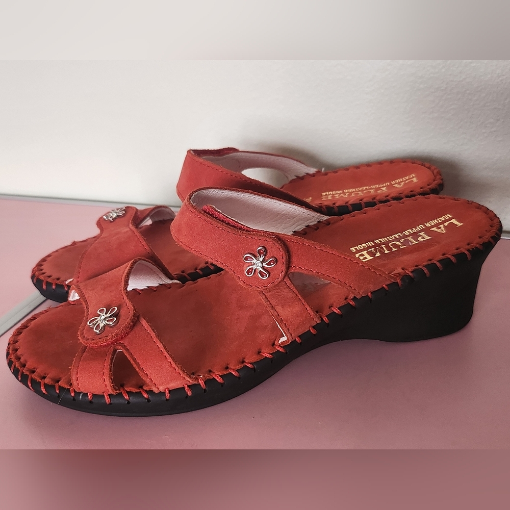 La Plume Charese Double Straps Red Nubuck Leather Sandals Made in Italy Size 38 - Picture 4 of 15
